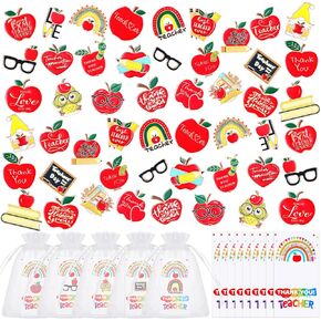 50 Sets Teacher Appreciation Gifts in Bulk Graduation Teacher Appreciation Week Apple Lapel Pins Enamel with Thank You Cards and Organza Bags Backpack Pins School Classroom