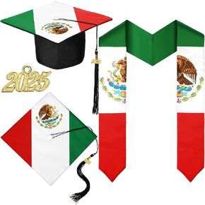 2025 سرقت التخرج من العلم المكسيكي مع فئة غريز كاب توبر من 2025 Estolas Para Graduación Mexicanas سرق 72 "قبعة المطبوعة الأزهار للحصول على هدايا التخرج GRAG