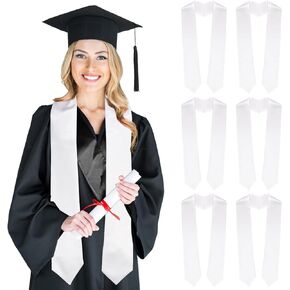 Lawei 6 Pieces Unisex Graduation Stoles, 72 Inch Adult Plain Graduation Sash Honor Stole for Graduation, Personalized Graduation Stole Sublimation Blank Bulk, White