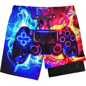 Boys Swim Trunks with Compression Liner for 7-16 Years,Quick-Dry Swim Shorts for Kids Teen,Sun Protection Swimming Trunks