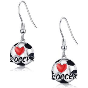 أقراط كرة القدم من Mongas Sterling Silver Silver Ball أقراط المجوهرات لكرة القدم للنساء عشاق كرة القدم