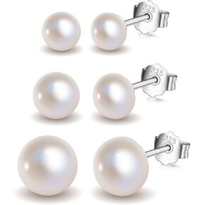 3 Pairs 925 Sterling Silver Pearl Earrings Studs Set Hypoallergenic Composite Button Pearl Stud Earrings Lightweight Earrings Studs for Women 8/10/12mm