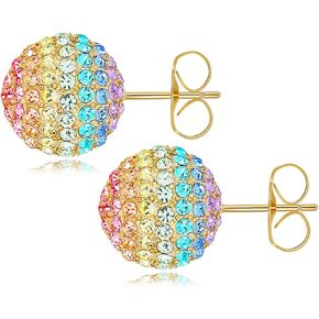 Gold Disco Ball Earrings for Women,Sports Game Day Birthstone Baseball Volleyball Earrings Jewelry Gifts (Ball Rainbow)