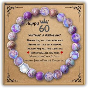 Sereney Birthday Gifts for Women, Beaded Bracelets as 30 50 60 70 Year Old Birthday Gift, Adjustable Stone Stretch Bracelet as Happy Birthday Gifts for Daughter Mom Grandma Sister Wife Girlfriend