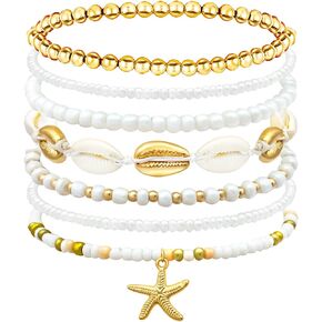 Handmade Summer Turtle Starfish Bracelets Bohemian Beaded Seashell Bracelets Set Adjustable Waterproof Summer Beach Surfer Bracelets Summer Vacation Jewelry Bahamas Souvenirs
