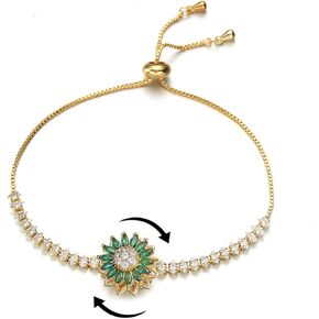 Spinning Sunflower Fidget Bracelet for Women, Adjustable Rhinestone Sparkly Flowers Anxiety Wrist Bracelets Sunflowers Statement Worry Relieving Jewelry Gift Accessories 2025