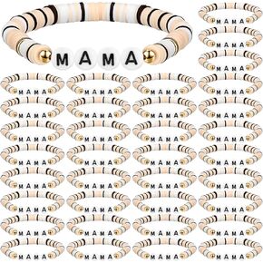 36 Pcs Mom Bracelets Polymer Clay Beaded Stretch Bracelets Letter Bracelets Set Mother's Day Boho Jewelry for Church Women Mother's Day Gifts for Mom Grandmom