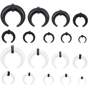 18 PCS Acrylic Septum Stretching Kit, Black and White C Shape Septum Pincher Tapers Stretching Expander Rings for Nose Ear for Women Men Gauges Size 14G 12G 10G 8G 6G 4G 2G 0G 00G