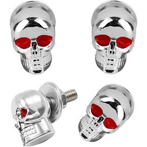 4 PCS Skull License Plate Screws Fastener Kit, Decorative Car License Plate Frame Fasteners, Universal Anti Theft License Plate Bolts Fit for Most Vehicle, Car Accessories (Black)