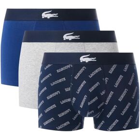 Lacoste Men's Cotton Stretch Lacoste Diagonal Print Trunks, 3-Pack