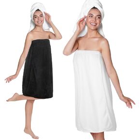 Tigeen 2 Pcs Towel Wrap for Women Lightweight Spa Robe with Adjustable Closure Elastic Top Soft Bathrobe Spa Wrap (XXL-4XL,White)