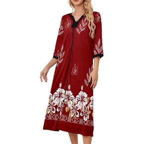 PITINAN Moo Moo Nightgown House Dress Zip up Robes for Women Long Lounge Dress House Coat Women S-3XL