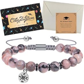 2025 Graduation Bracelet for Her - Adjustable Healing Moonstone & Beads with Sterling Silver Accents in Gift Box, Inspirational Jewelry for High School/College Graduate, Gift for Women