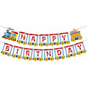 Happy Birthday Banner, Train-Themed Party Decoration, Perfect for Birthday Parties, Red, Blue, Yellow, 7.68 inches x 7 inches
