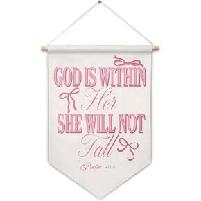 ArtisaEura Pink Preppy Wall Canvas Banners, Coquette Preppy Room Decor, Long Live Girlhood Coquette Bow Hanging Display Pennant Banner Flags, Pink Girly Wall Decor for Girls Dorm Bedroom Apartment