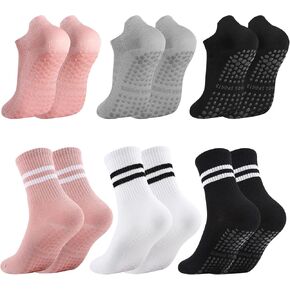 Jspupifip 6 Pairs Grips Pilates Socks for Women Non Slip Yoga Socks with Grips Ankle Grippy Socks for Barre Ballet Athletic Barefoot Hospital