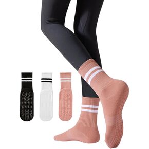 Moon Wood 3 Pairs Pilates Socks with Grips for Women Non Slip Yoga Socks for Barre Ballet Workout Slips Thin Summer Crew Sock in Kuwait