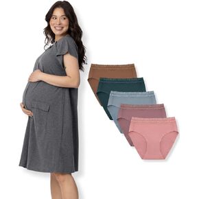 Kindred Bravely Labor and Delivery Gown (Grey Heather) & Postpartum Panty 5-Pack Bundle (Assorted, 1X)