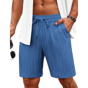 COOFANDY Men's Beach Shorts 9" Elastic Waist Drawstring Casual Shorts Regular Fit Summer Textured Shorts