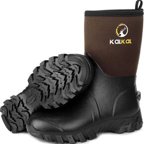 Kalkal Mid Calf Rubber Boots for Men, Rain Boots with 5mm Neoprene Insulated Work Boots Anti Slip Hunting Boots Waterproof Mud Boots for Gardening Outdoor Working Farming Fishing Size 8-13