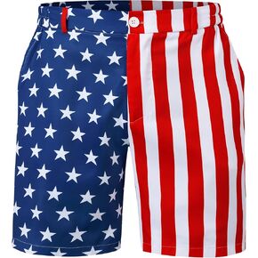 Arvilhill Men's American Flag Shorts 4th of July Golf Short Independence Day Boardshort with Pockets (S-XXL)