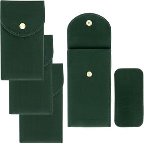 QWORK Luxury Velvet Watch Travel Case with Copper Buckle, Green, 13×7cm, Portable Double-Layer Protective Watch Bag for Men, 4 Pcs