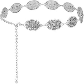 XZQTIVE Women Boho Chain Belts For Dresses Jeans Western Cowgirl Waist Links Belt Adjustable Metal Concho Belt