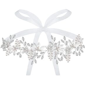 Geyoga Bridal Wedding Dress Belt Rhinestone Pearl Wedding Sash for Bride Dress Gowns Crystal Belt with White Organza