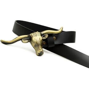 Western Belts for Woman - Leather Cowgirl Belt w/Longhorn Bull Metal Belt Buckle - Stylish Country Concert Outfits