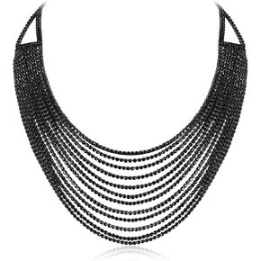 Crystal Tassel Layered Statement Necklace for Women, Sparkly Fringe Rhinestone Waterfall Chain, Bib Collar Choker Necklace for Party Prom Adjustable 14.5-21.2 Inch
