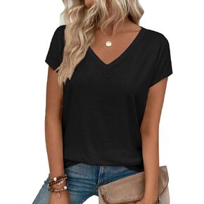 Womens V Neck T Shirts Short Sleeve Summer Tops Casual Basic Tee Shirt 2025 Trendy Fashion Clothes