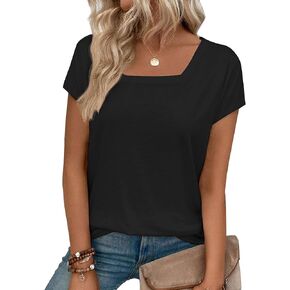Womens Square Neck T Shirts Short Sleeve Summer Tops Casual Basic Tee Shirt 2025 Trendy Fashion Clothes