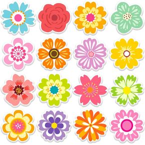 32Pcs Spring Flower Thick Gel Clings Cute Colorful Summer Floral Window Gel Decals Reusable for Home School Office Classroom Nursery Party Supplies