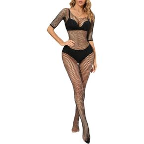 Womens Fishnet Bodysuit Sexy Lingerie Mesh One Piece Bodystocking Nightwear Jumpsuit