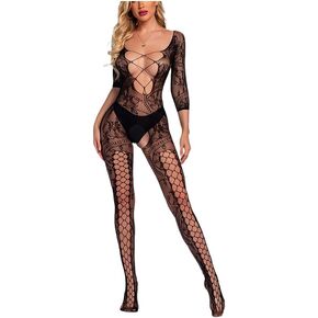 Womens Fishnet Bodystocking Sexy Exotic Lingerie One Piece Lace Bodysuit