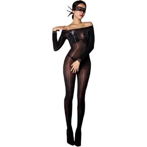 HTRUIYA Women's Bodystocking Shiny Body Stockings 8D Long Sleeve Full Body Stocking Seamless Catsuit Bodysuit