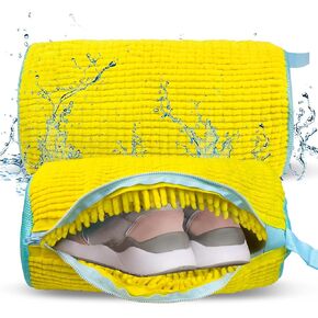 Shoe Washing Machine Bag, Sneaker Laundry Shoe Bag for Washer and Dryer, Durable Mesh Laundry Bags for Delicates Shoes Washing Bag with Side Zip, Reusable Shoe Bag for Gym Shoes(Yellow 1PCs)