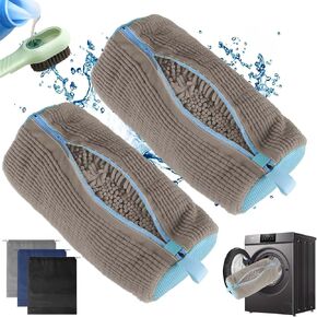 1Pcs Shoe Washing Machine Bag, Durable Laundry Shoe Bag for Washing Machine, Fluffy Fibers 360° Cleaning, Includes Liquid Shoe Brush & Travel Dust Bag, Ideal for Sneakers & Gym Shoes (blue)