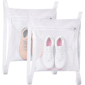 Shoe Dryer Bag, Mingting 2 Pack Large Wash Dry Net Bag 15.7x15.7 Inch for Sneaker Shoes Laundry Dryer Bags with Zipper and Strap for Most Dryers Door,White