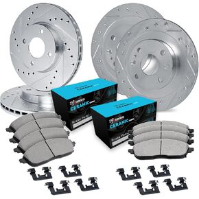 R1 Concepts Front and Rear Brakes and Rotors| Hardware Included| Front and Rear Ceramic Brake Pads and Rotors Kit| Fits 1986-1988 Mazda RX-7