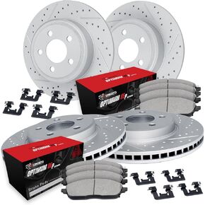 R1 Concepts Front and Rear Brakes and Rotors| Hardware Included| Front and Rear Optimum OEp Brake Pads and Rotors Kit| Fits 2016-2022 Honda Pilot; 2017-2024 Honda Ridgeline