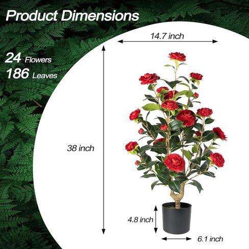 Artificial Camellia Tree 2 Pack - Realistic Camellia Plants in Pot with Red Flowers, Lifelike Faux Greenery for Living Room, Patio, or Wedding, Red in Kuwait