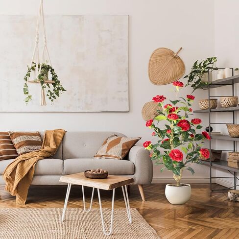 Artificial Camellia Tree 2 Pack - Realistic Camellia Plants in Pot with Red Flowers, Lifelike Faux Greenery for Living Room, Patio, or Wedding, Red in Kuwait