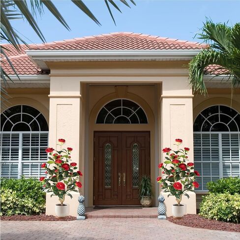 Artificial Camellia Tree 2 Pack - Realistic Camellia Plants in Pot with Red Flowers, Lifelike Faux Greenery for Living Room, Patio, or Wedding, Red in Kuwait