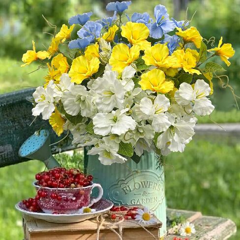 Artificial Flowers for Outdoors, Fake Silk Flowers UV Resistant and No-Fade,Faux Spring Flowers Plants Long Stem for Window Box Porch Patio Garden Streets Decor(8pcs) in Kuwait