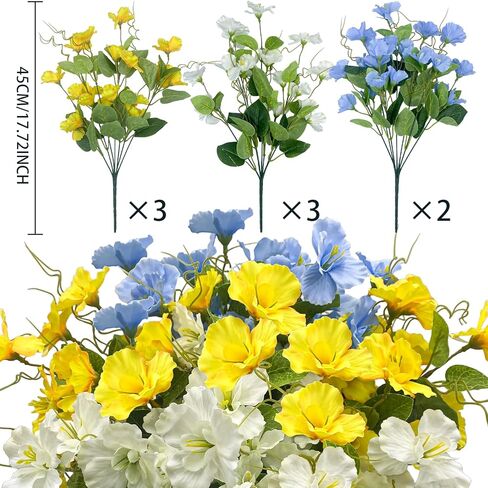 Artificial Flowers for Outdoors, Fake Silk Flowers UV Resistant and No-Fade,Faux Spring Flowers Plants Long Stem for Window Box Porch Patio Garden Streets Decor(8pcs) in Kuwait
