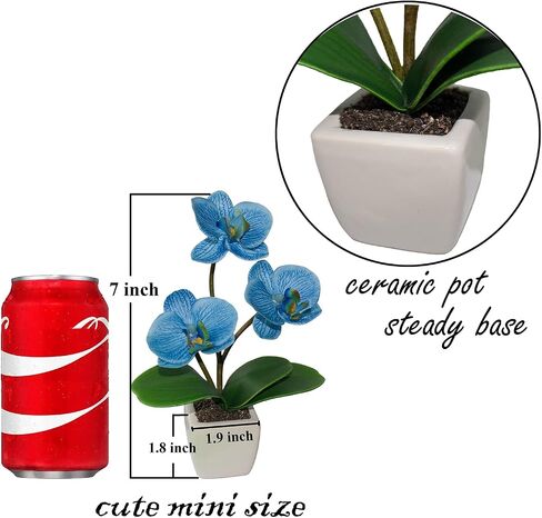 Mini Artificial Silk Orchid Potted Flowers - 4pcs Real Touch Fake Small Plants in Ceramic Vase for Home Office Bathroom Living Room,Tiny Faux Table Shelf Decor Indoor in Kuwait