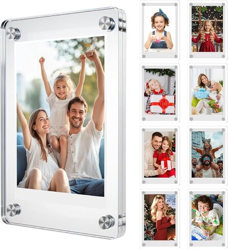 8-Pack Value Acrylic Fridge Magnetic Picture Frames – Double Sided Instax & Polaroid Frame – Strong Magnet for Refrigerator, Locker & Wall – 2.3 x 3.5 Inch – Transparent in Kuwait