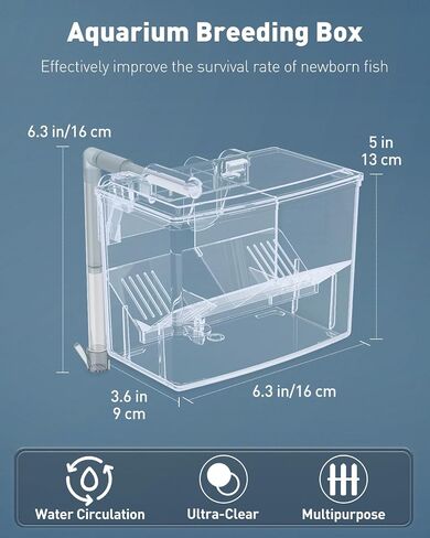 Pawfly Aquarium Fish Breeding Box, Fish Tank Hatchery Incubator with 6 Suction Cups Acrylic Hatching Box for Baby Fish Shrimp Betta Medium Acclimation Isolation Box in Saudi Arabia