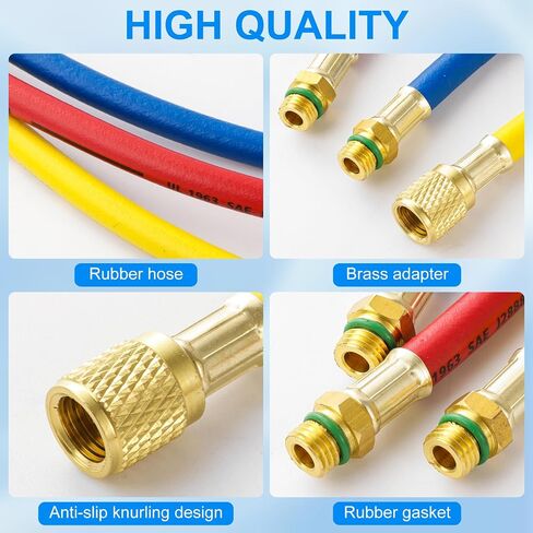 R1234YF AC Refrigerant Charging Hoses, 5FT AC Manifold Gauge Hose Kit for R1234yf Air Condition Refrigerant, 1/2" SAE Thread, 800 PSI A/C Charging Hose Tube 60 Inch in Kuwait
